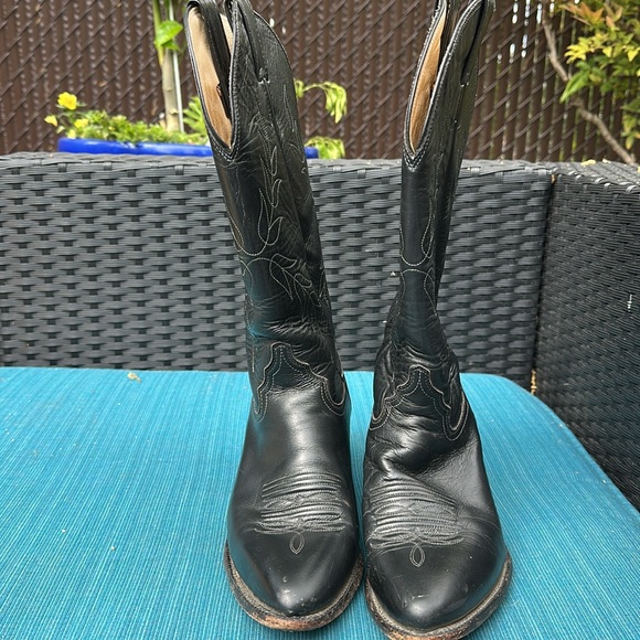 Black Justin Leather Cowboy Boots - Picture 2 of 6